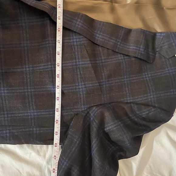 Size 40 Long Trussini Italy Wool Gray and Blue Dual Vent Stitched Lapel Blazer - Picture 5 of 8